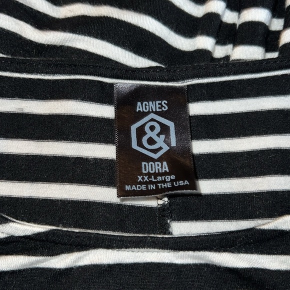 Agnes & Dora Black & White Striped Knee Length Fit & Flare Dress T17* - Picture 3 of 4